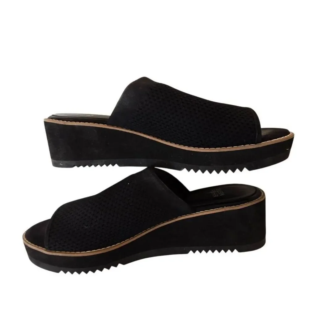 Eileen Fisher Telly Recycled Stretch Knit Black Wedge Sandal Size 8.5